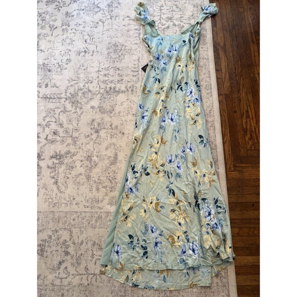 Lulus Captivating Grace Sage Green Floral Satin Ruffled Maxi Dress Size Small - Picture 4 of 11